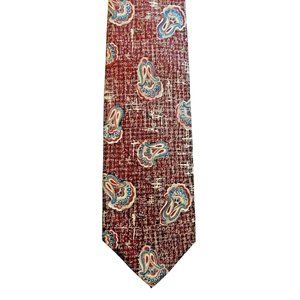 Nina Ricci Asiana Airlines Necktie Maroon Tan Blue 100% Silk Tie